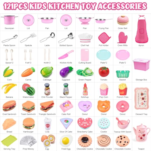 105Pcs Kids Play Kitchen Accessories Set with Apron & Chef Hat I7762