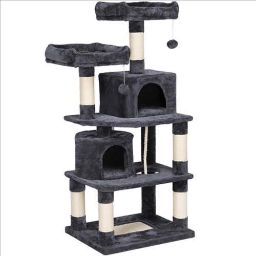 62.2x22 Double Condo Cat Tree and Scratching Post Tower Dark Gray P516