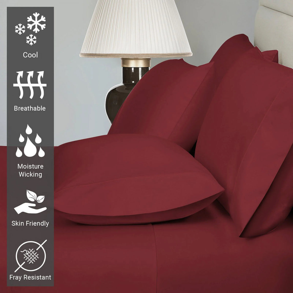 6Pc Rio Red 400 Thread Count Cotton Sateen Bed Sheets Set King R45276