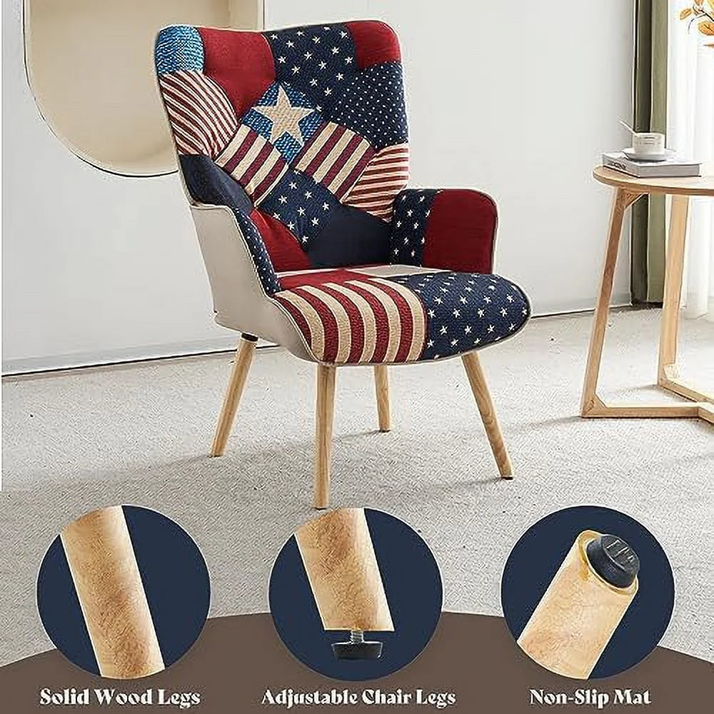Grey Plaid Upholstered Accent Chair with Wooden Base B656756