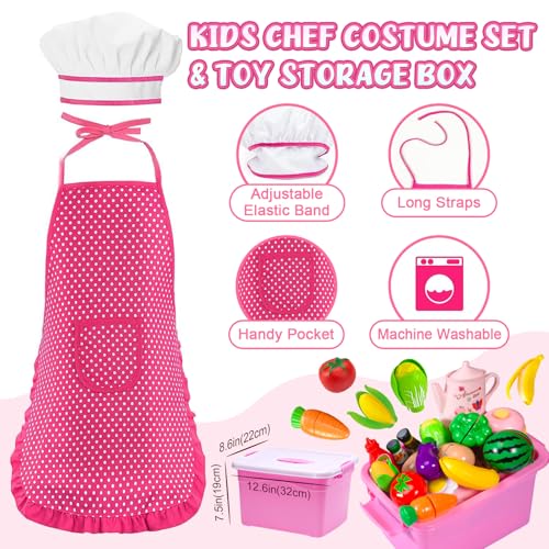 105Pcs Kids Play Kitchen Accessories Set with Apron & Chef Hat I7762