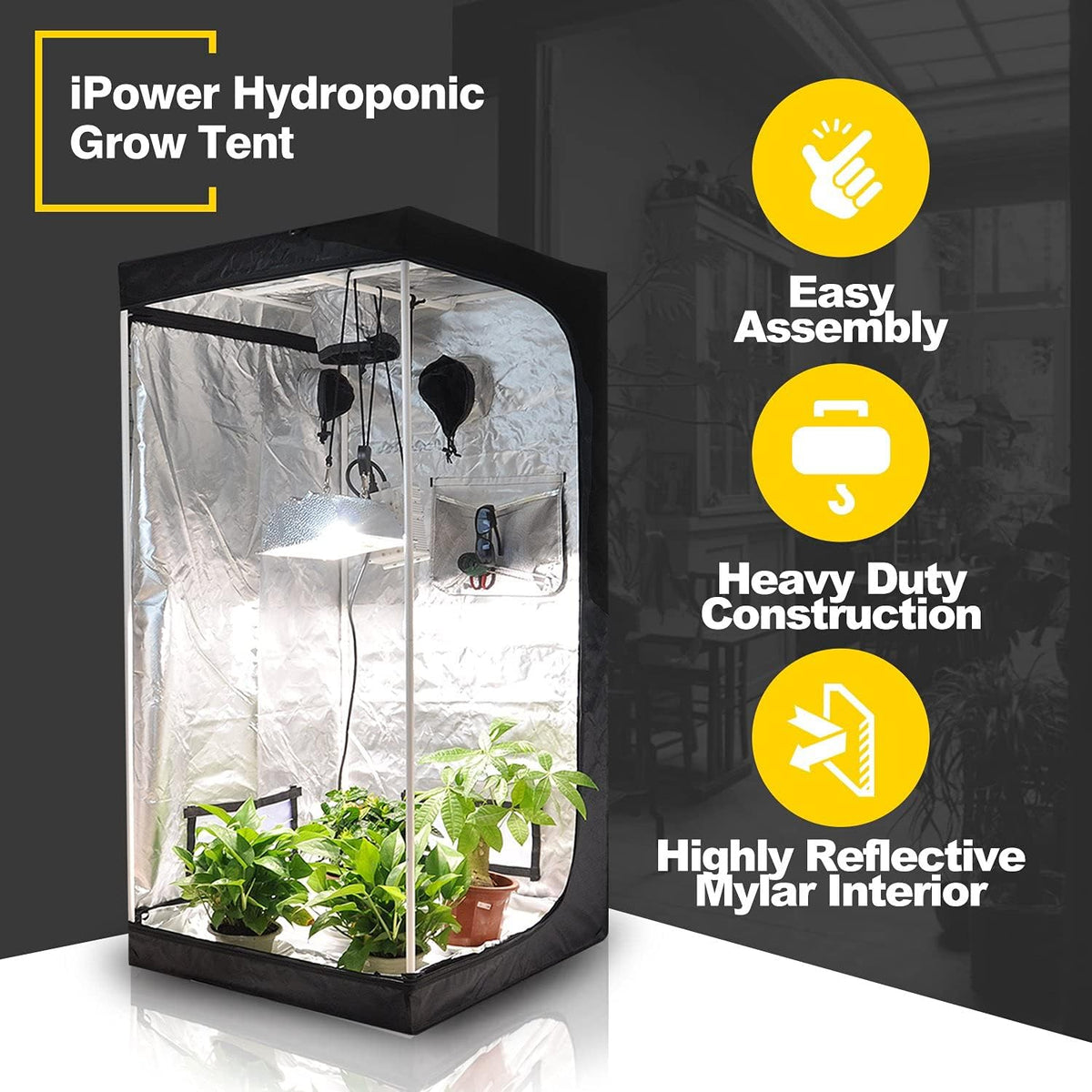 32" x 32" x 63" Grow Tent with Floor Tray, Black Pack of 2 N280