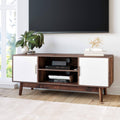 Brown Scandinavian TV Stand with White Cabinet Doors E59084