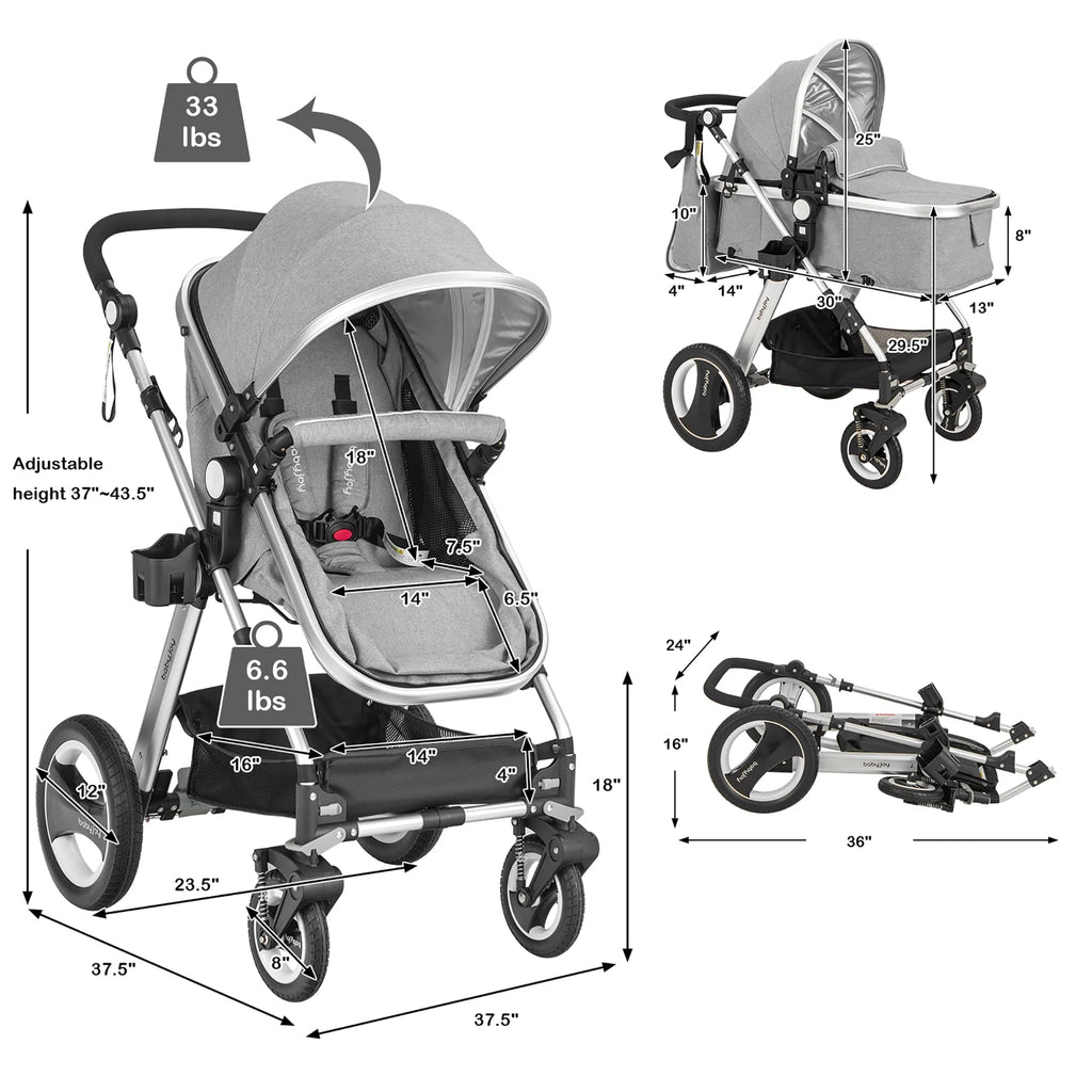 Folding Aluminum Baby Stroller with Diaper Bag K398