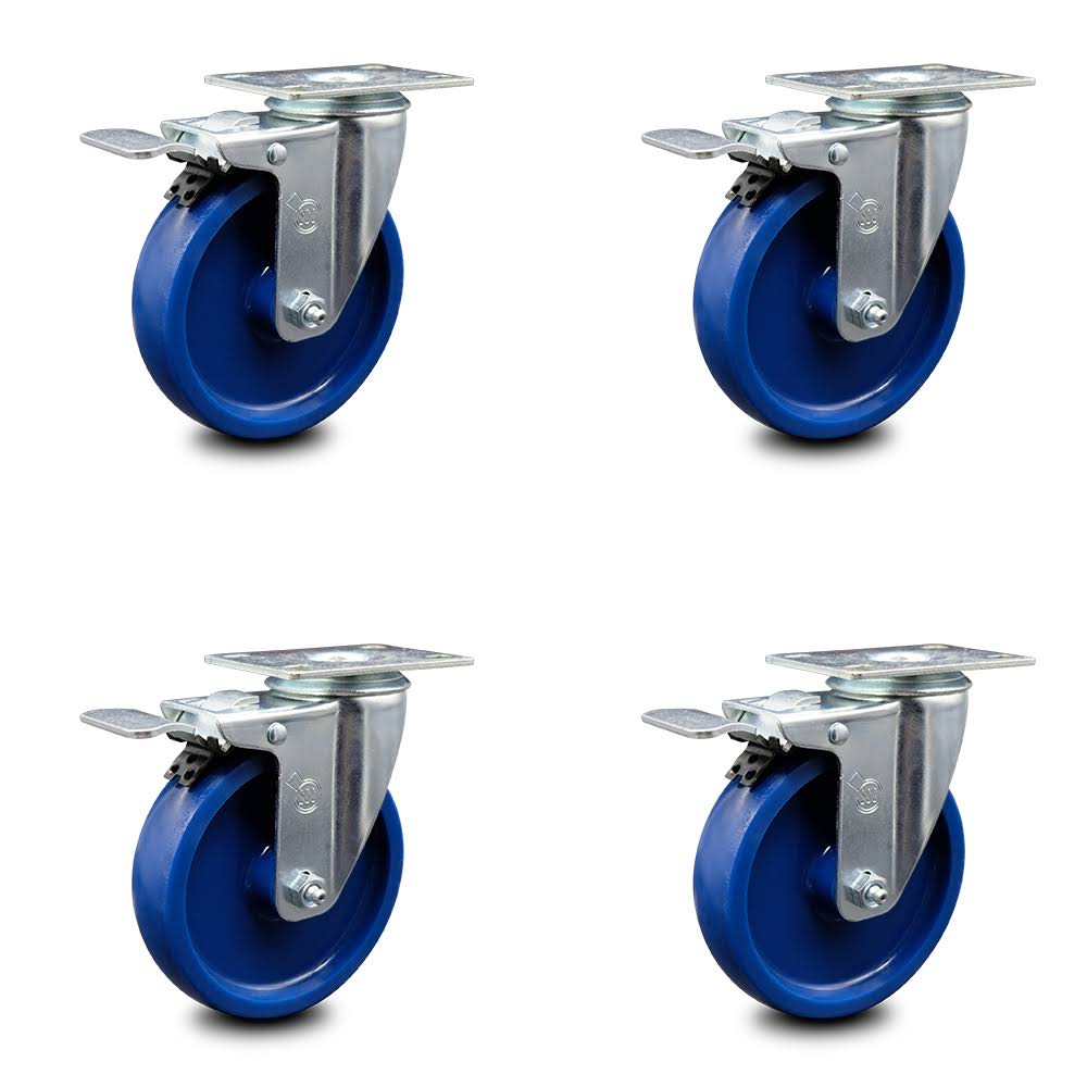 5 inch Solid Polyurethane Swivel Top Plate Caster Set with Total Lock Brake A8717