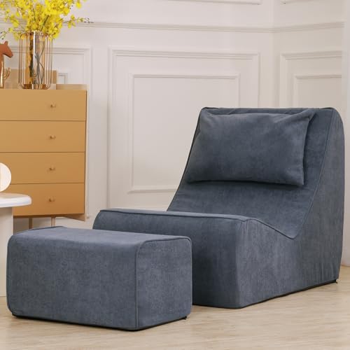 Corduroy Bean Bag Chair with Neck Pillow and Ottoman F38530