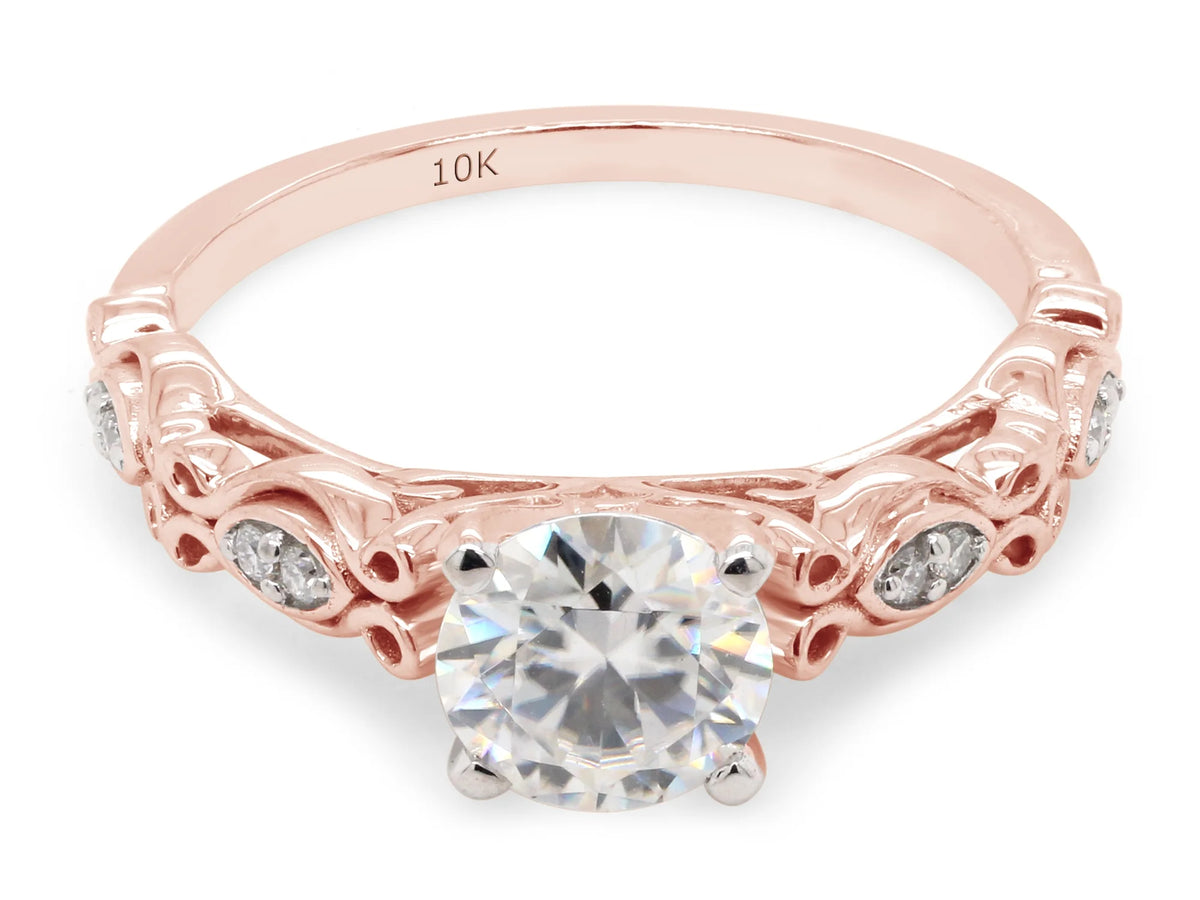 10K Solid Rose Gold Moissanite Solitaire Filigree Engagement Ring P3496