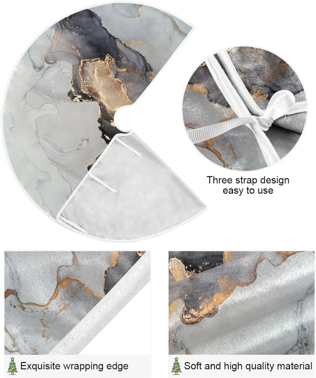 Black Gold Marble Texture Christmas Tree Skirt E4018