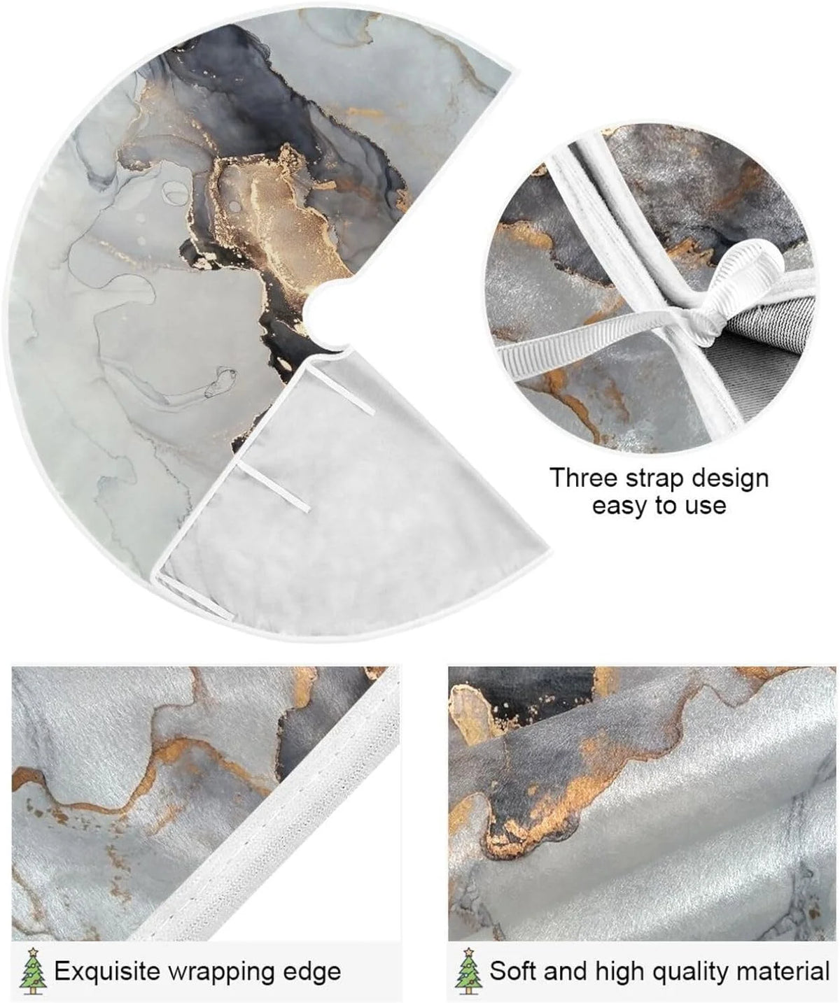 Black Gold Marble Texture Christmas Tree Skirt E4018