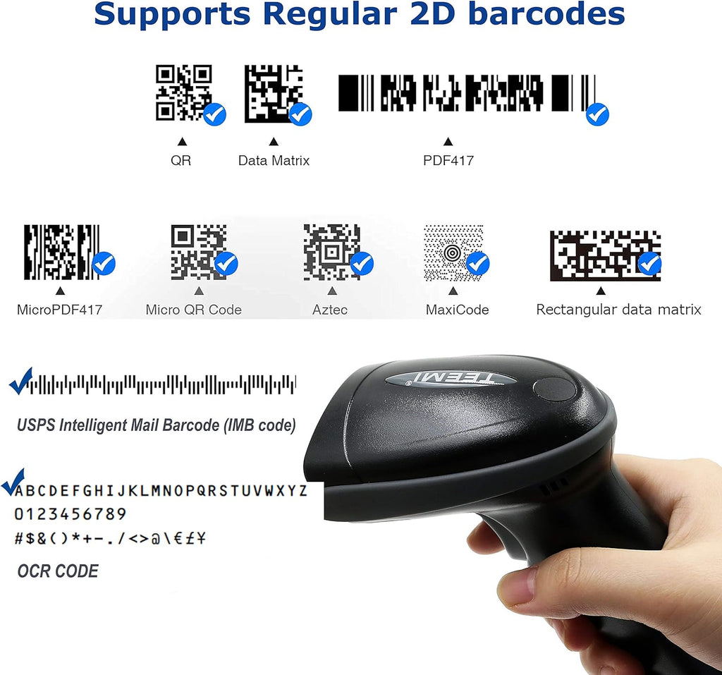 1D 2D Bluetooth Barcode Scanner with USB Cradle Charge Station I465