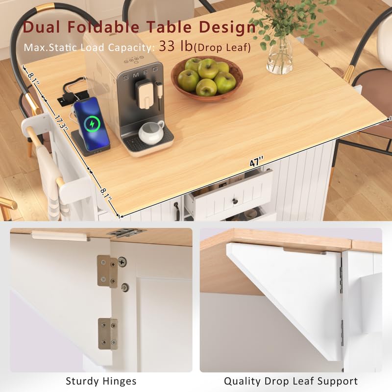 55.7'' Black Kitchen Island with Drop Leaf and 3 Drawers P980