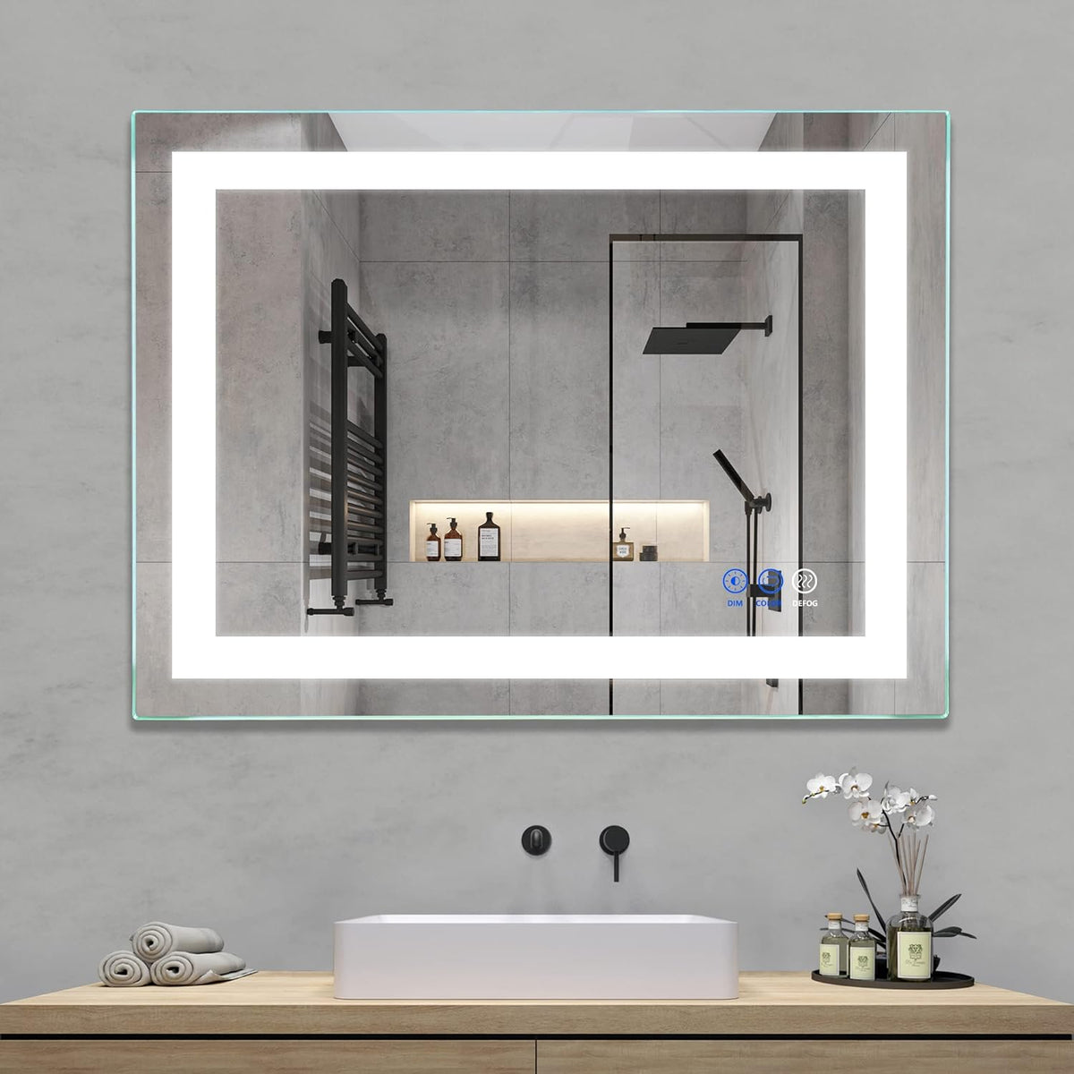 32x 24 LED Bathroom Mirror, Anti-Fog, Dimmable, Color Temperature Adjustable 3000-6000K W206