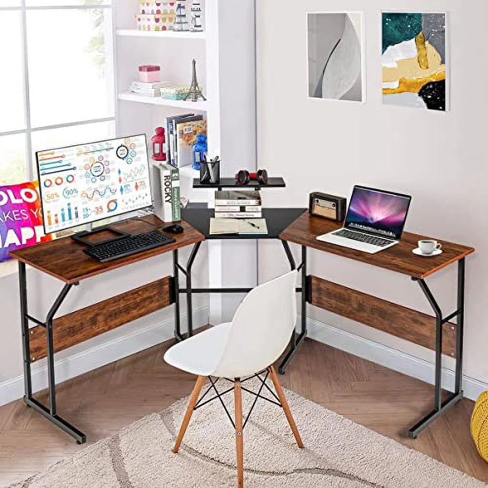 L-Shaped Desk Wood Metal T3281