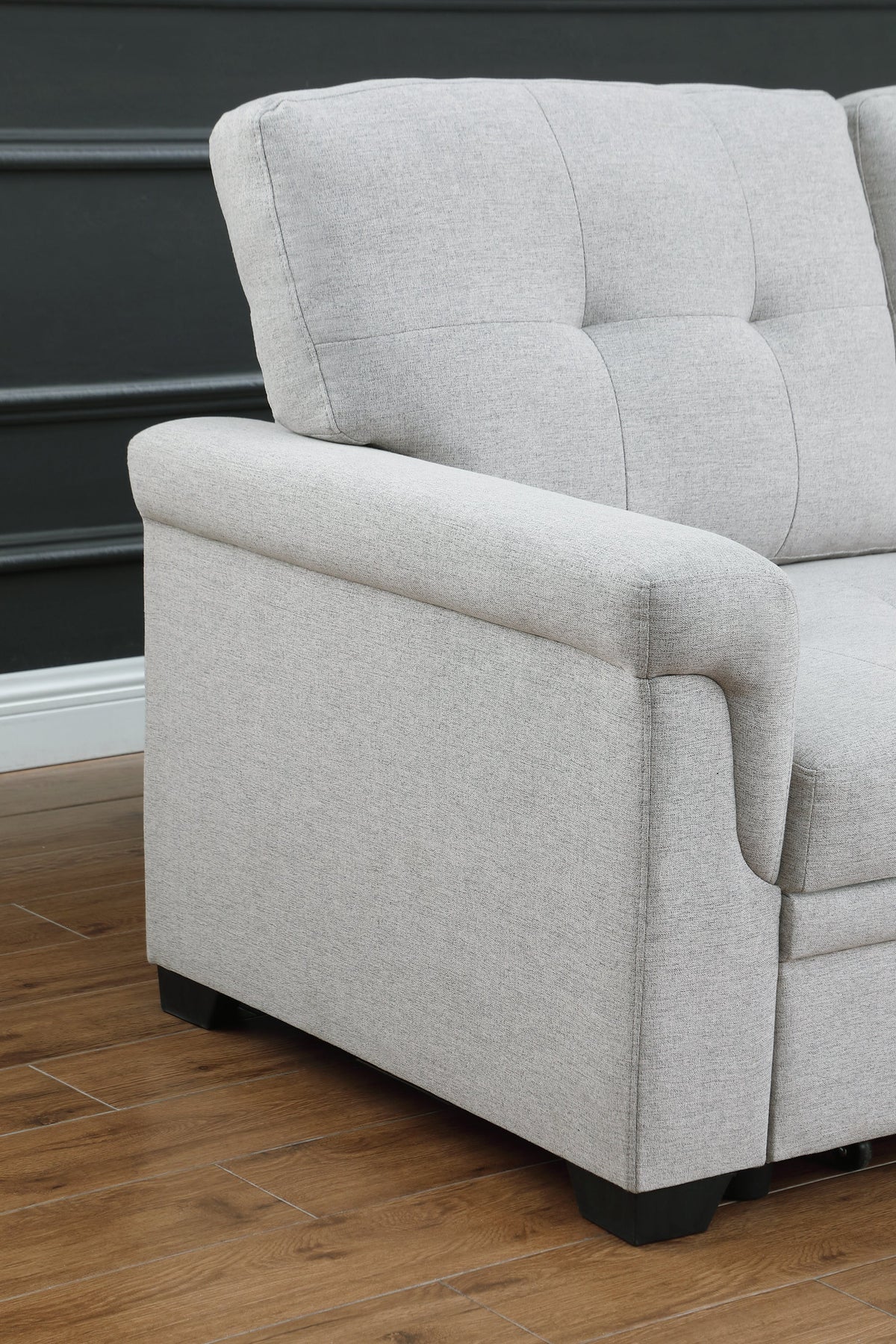 Light Gray Reversible Sleeper Sectional Sofa with Storage Chaise W1342