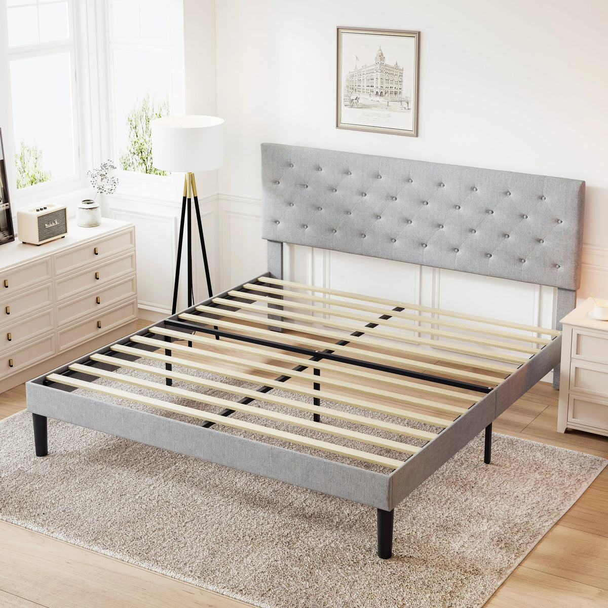 Queen Size Bed Frame Light Gray F3405