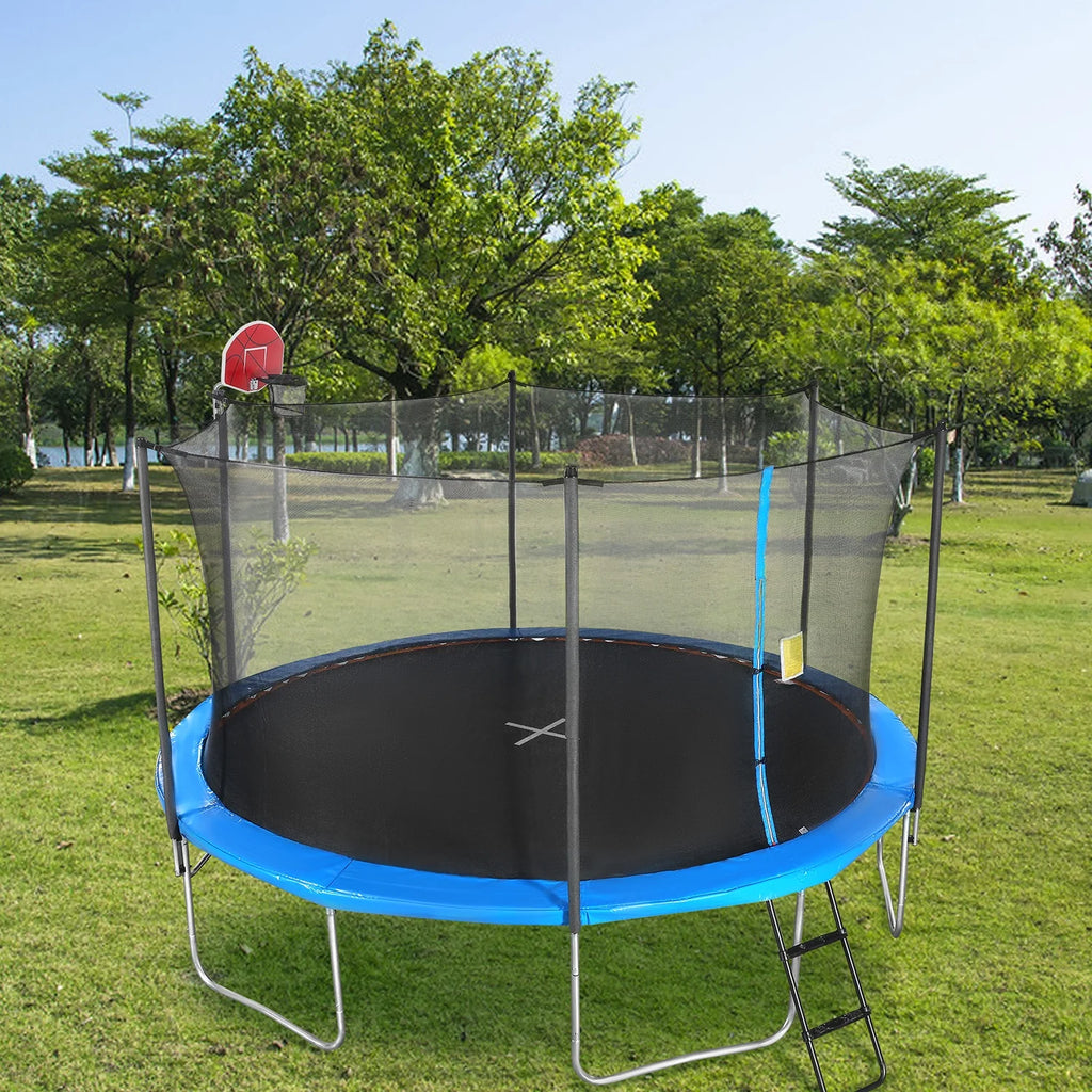14ft Trampoline with Basketball Hoop and Ladder C3455
