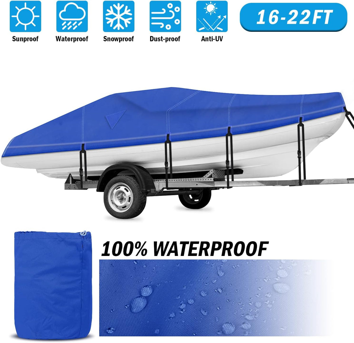 600D Waterproof Trailerable Boat Cover (17-19ft, Beige) P208