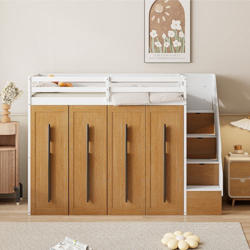 Twin Size Solid Wood Loft Bed with Storage L760633
