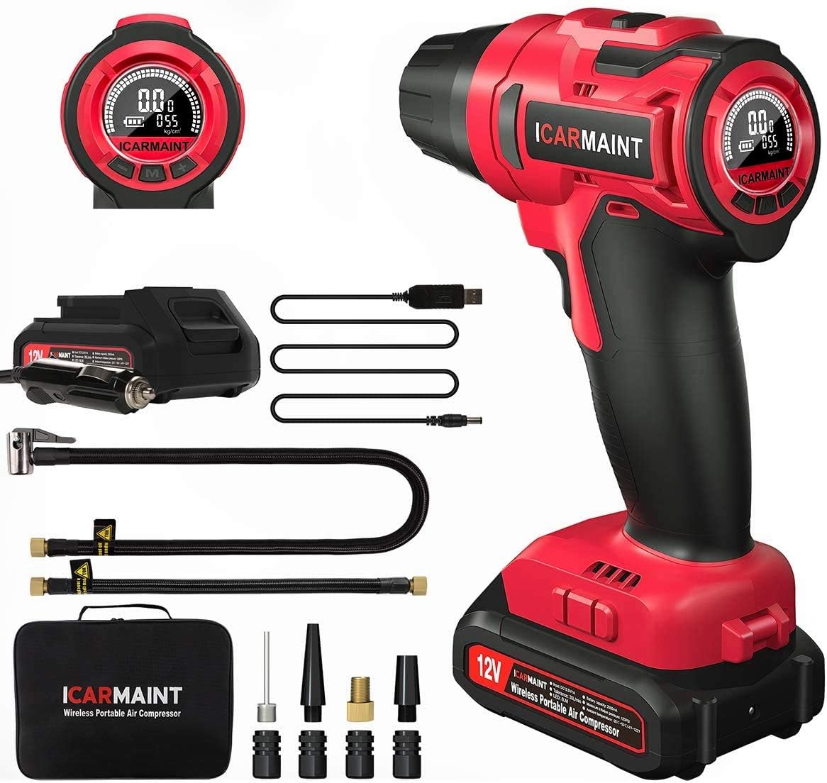 Portable Car Air Pump with Digital Pressure Gauge, 12V 140 PSI Cordless Tire Pump I185