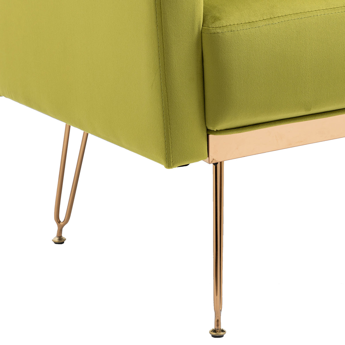Olive Green Velvet Upholstered Accent Chair with Button Tufted Design and Metal Legs W8988