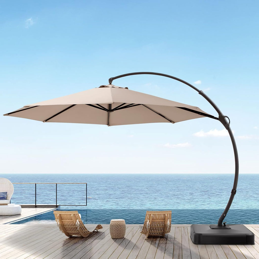 Beige 12FT Aluminum Offset Patio Umbrella with Base J1571
