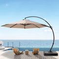 Beige 12FT Aluminum Offset Patio Umbrella with Base J1571