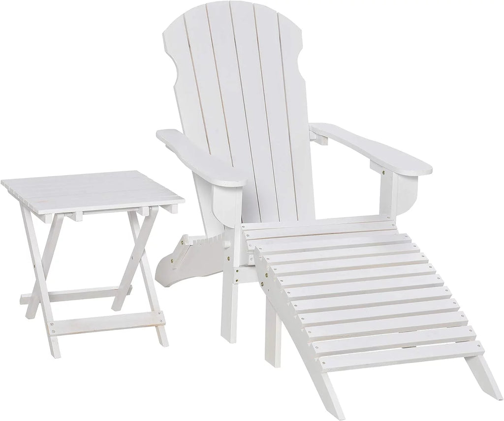 White 3-Piece Folding Adirondack Chair with Ottoman and Side Table W9892