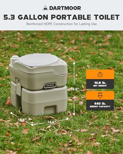 Portable Toilet, 5.3 gal. HDPE Camping Toilet with Built-in Handle Y638187