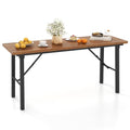 Foldable 59 Inches Narrow Outdoor Dining Table with Acacia Wood Top D284
