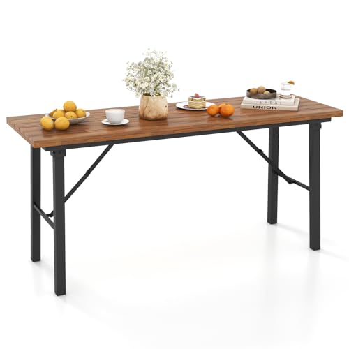 Foldable 59 Inches Narrow Outdoor Dining Table with Acacia Wood Top D284