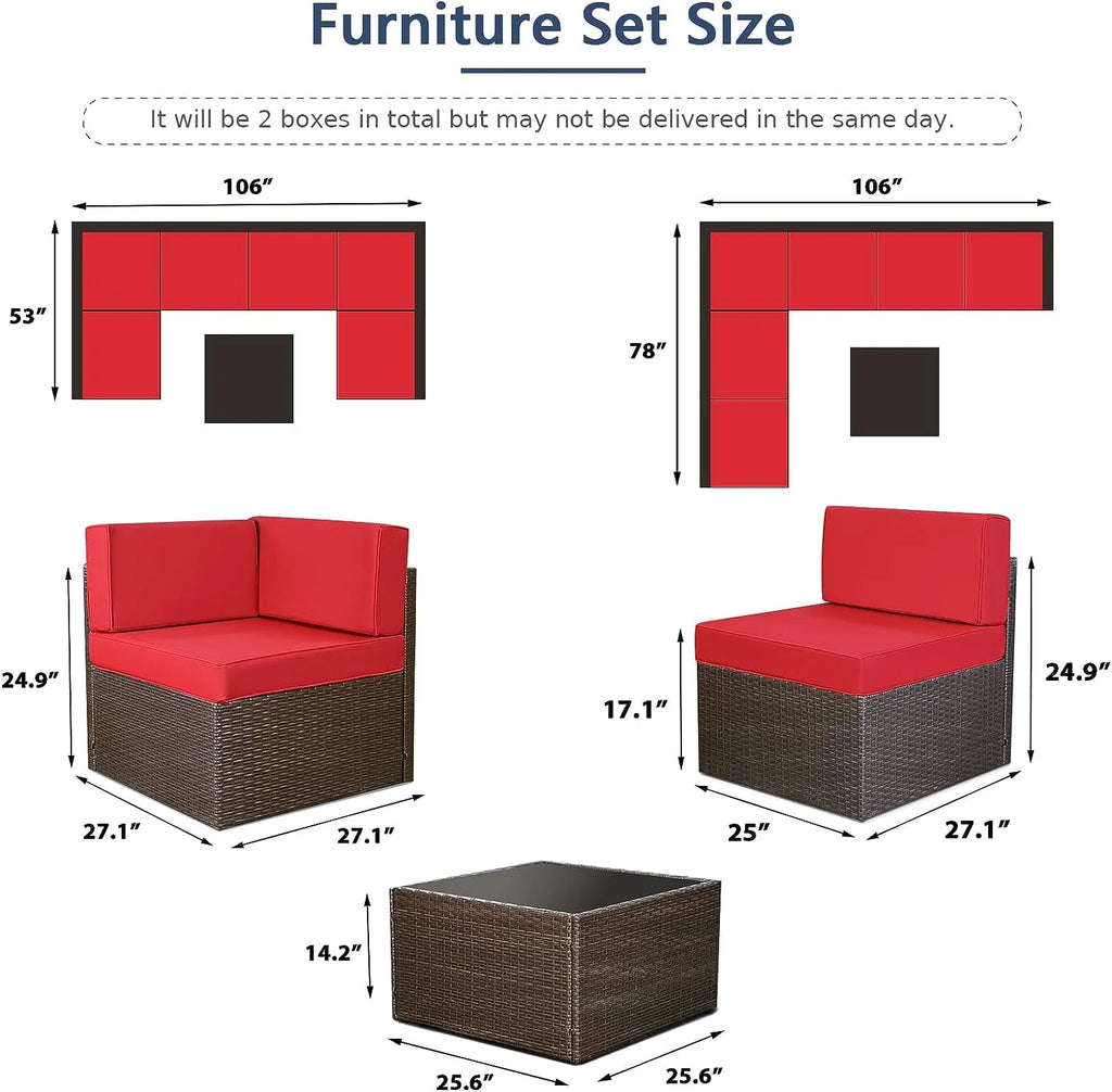 7-Piece PE Rattan Wicker Outdoor Sectional Sofa Set O30257