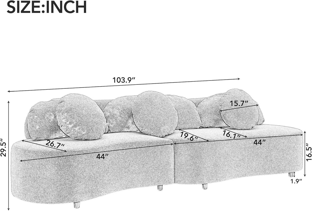 Curved Upholstered Sofa with 3 Pillows X871943