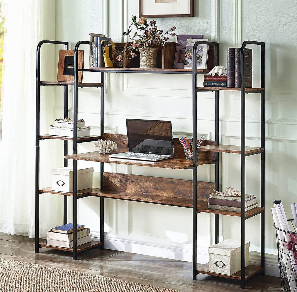 Computer Desk with Storage Shelves, 4 Tiers Bookshelf, Writing Table D97199