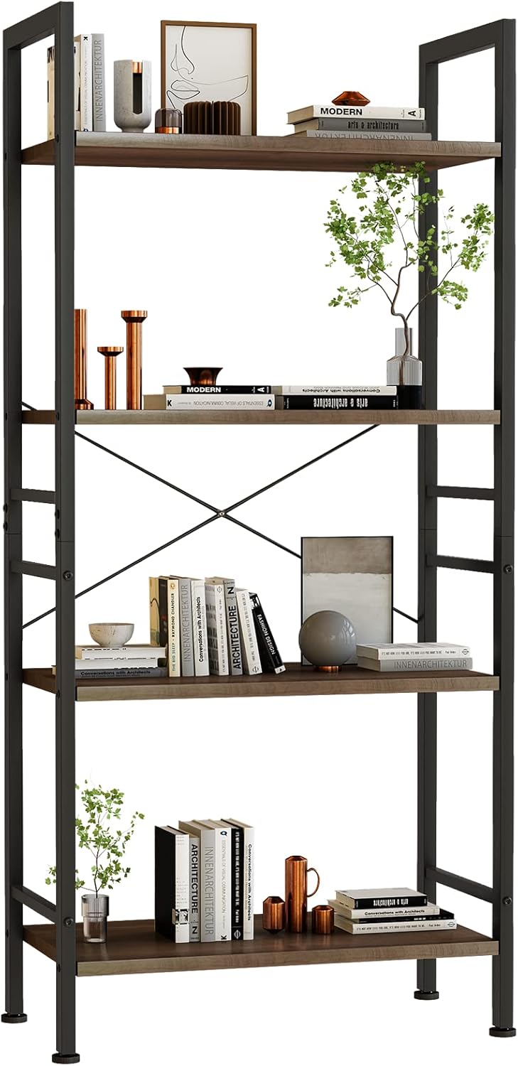 Computer Desk with Storage Shelves, 4 Tiers Bookshelf, Writing Table D97199