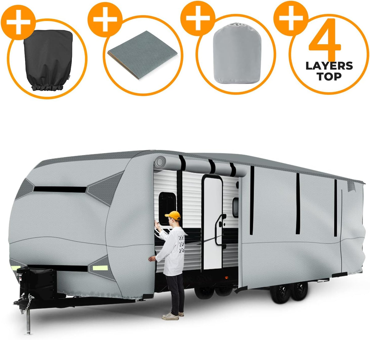 Gray Windproof Travel Trailer RV Snow Cover with Jack Cover & Patch Kit E176