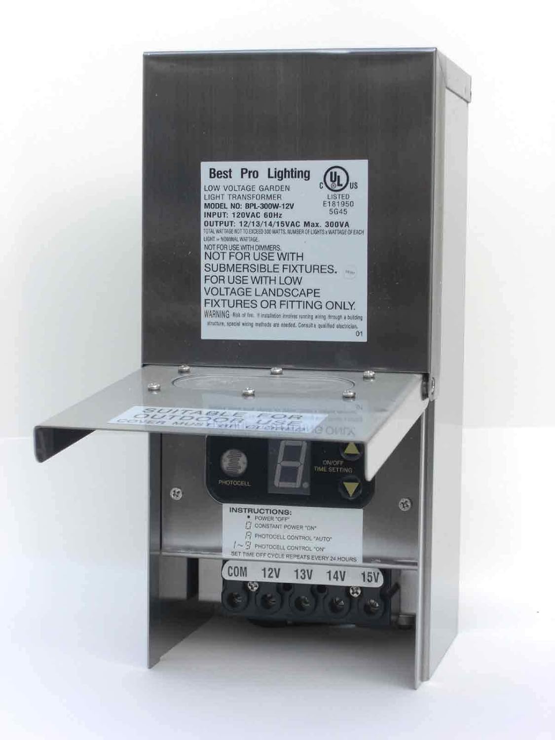 300W Multi Tap Low Voltage Landscape Lighting Transformer Stainless Steel H905012