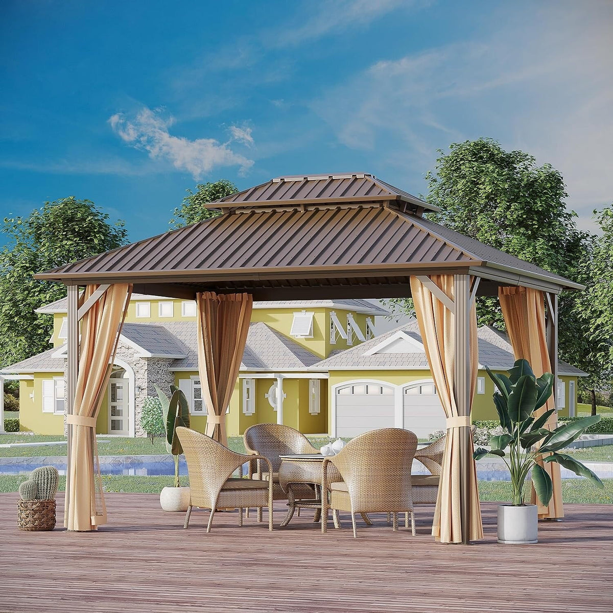10x10 ft Hardtop Aluminum Patio Gazebo Double Roof Galvanized Steel Canopy O186