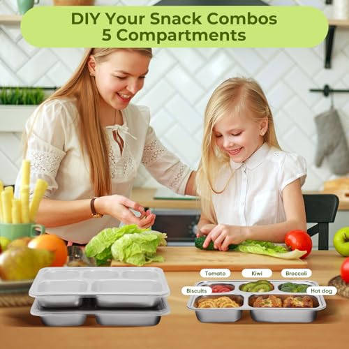 Stainless Steel Bento Box 3 Pack 5 Compartments with Lids E5888
