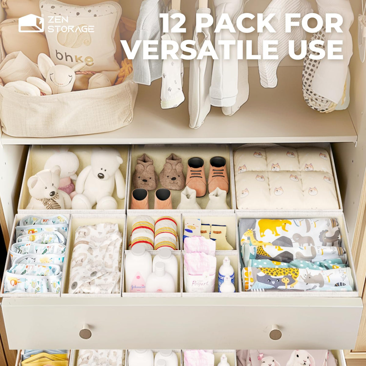 Beige 12 Pack Multi Size Foldable Dresser Drawer Organizer Set P78266