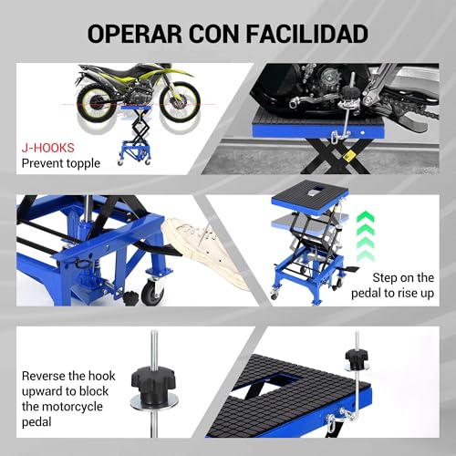 Hydraulic Motorcycle Lift Jack 350LBS, Foot Operated Scissor Lift Table, Heavy-Duty Steel Stand with Safety Lock & Wheels, 13.78-34.25" Height Adjustable, Oil Drain Hole R4220