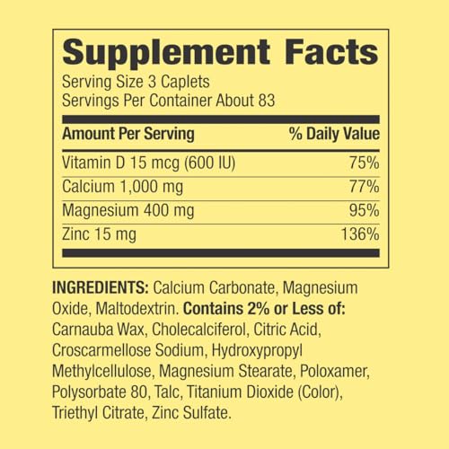 Calcium, Magnesium & Zinc Plus Vitamin D3 Coated Caplets, 250 Count + Weekly Pillbox B4358