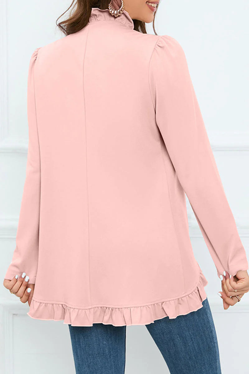 Solid Buckle Flounce Lotus Leaf Collar Outerwear D121466