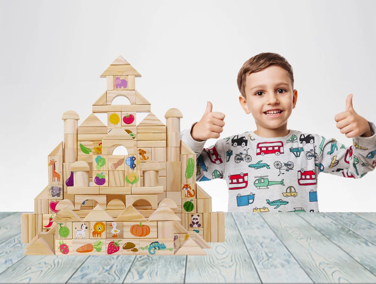 Montessori Wooden Blocks 110 Pieces Set W94159