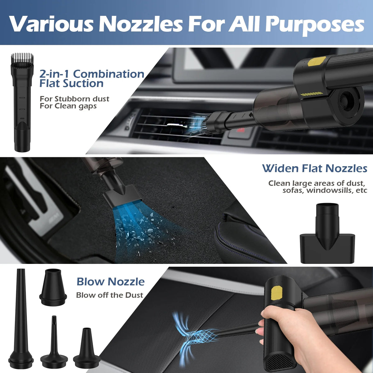 8 in 1 Cordless Car Vacuum 18000 PA Portable Hand Vacuum with 8 Nozzles N2148