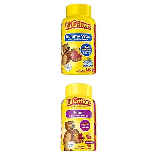 Fruit Flavored Kids Multivitamin Gummy with Vitamin C and D, 190 Count + Kids Fiber Gummy Bears, 90 Count Y950956