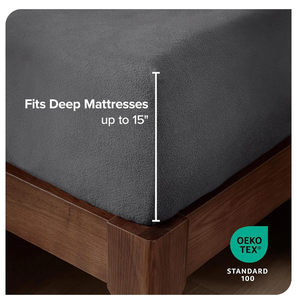Full Size 2 Pack Fleece Fitted Sheet, Grey K608