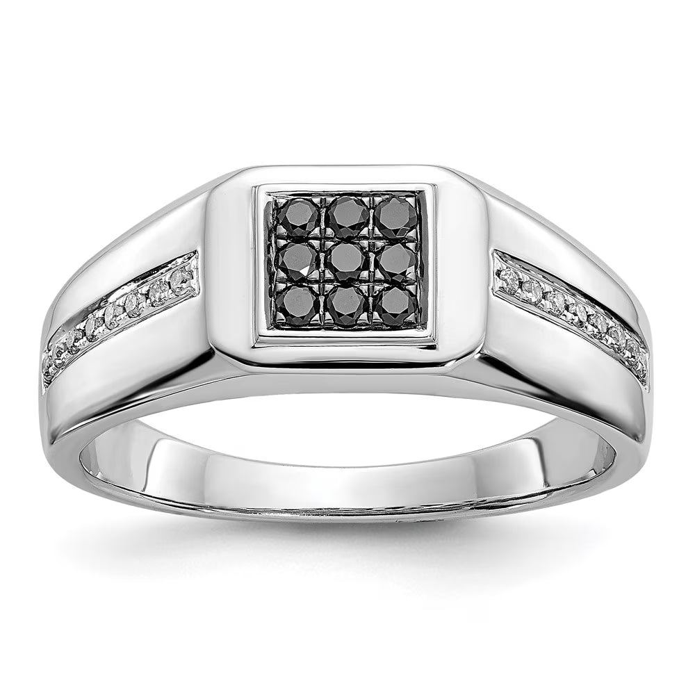 14k White Gold Black Diamond Square Men's Ring T115653