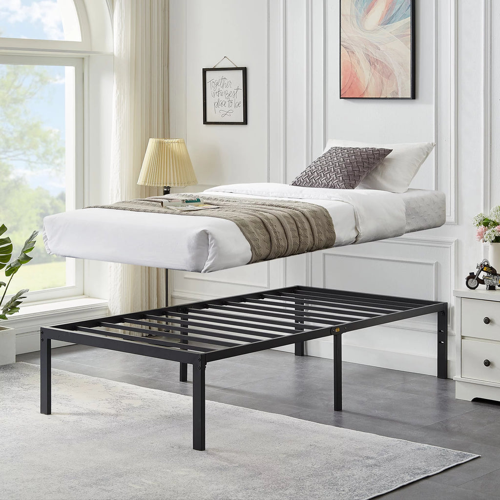3-Piece Twin Bedroom Set with Metal Platform Bed Frame and 2 Black Nightstands K5663