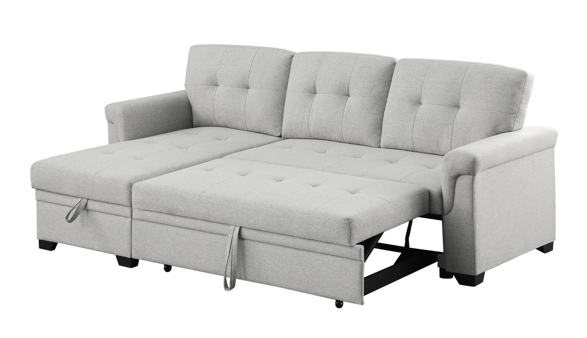 Light Gray Reversible Sleeper Sectional Sofa with Storage Chaise W1342