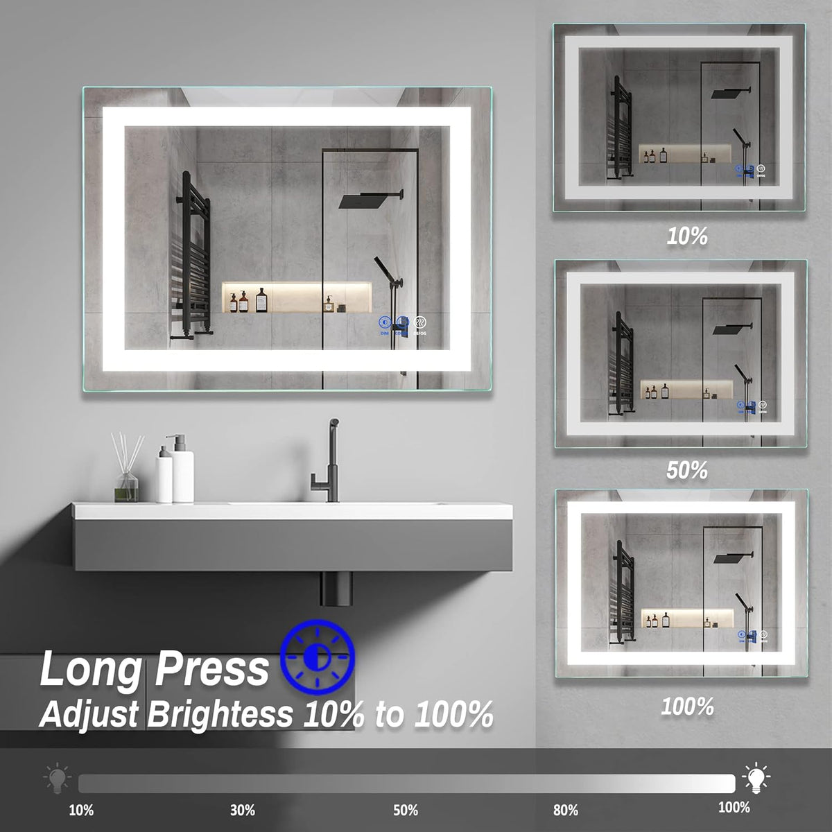 32x 24 LED Bathroom Mirror, Anti-Fog, Dimmable, Color Temperature Adjustable 3000-6000K W206